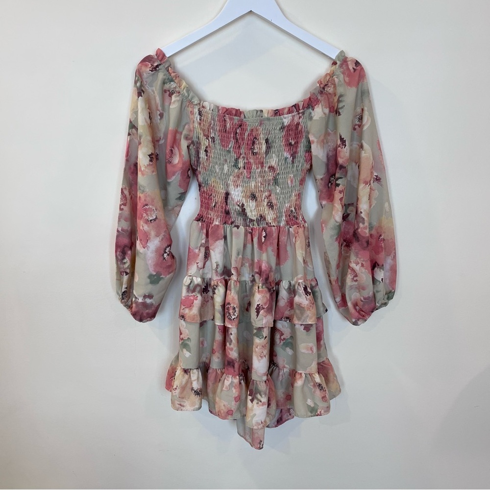 Windsor Golden Hour Floral Skater Dress Smocked Cut Out XS Ruffle Tiered - Picture 8 of 8